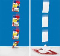 織物/BOPP袋(左方)可以從高達六米的地方跌落而不破損。 織物/BOPP袋(左方)可以從高達六米的地方跌落而不破損。